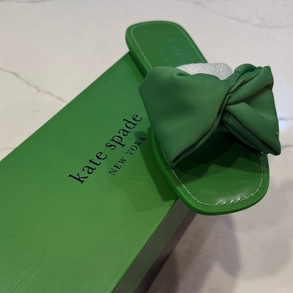kate spade Green Knotted Bow Slide Sandals